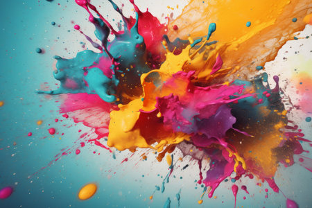 Colorful painting splash explosion. rainbow art. Generate AIの素材