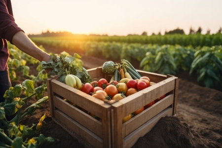 Harvesting box of vegetables. organic market. Generate AIの素材