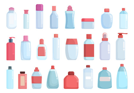 Micellar water icons set cartoon vector. Beauty makeup. Bottle containerのイラスト素材