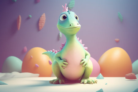 Cute green dinosaur. cute animals. Generate AIの素材