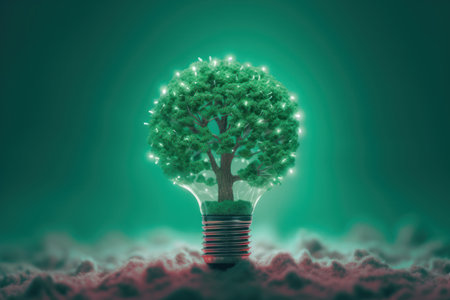 green tree bulb. Eco lamp energy. Generate AIの素材