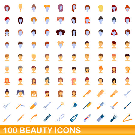 100 beauty icons set. Cartoon illustration of 100 beauty icons set isolated on white backgroundの写真素材