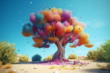 Colorful unreal fantastic tree. magic forest. Generate AIの素材