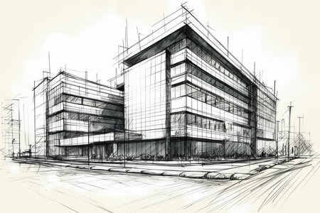 Architect building sketch. modern project. Generate AIの素材