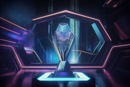 Tech crystal trophy. Cup prize. Generate AIの素材