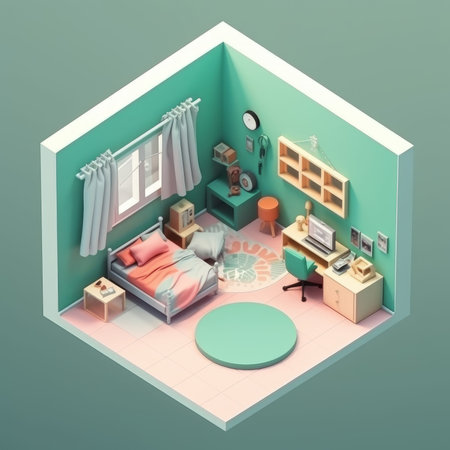 Green interior kid room. isometric style. Generate AIの素材