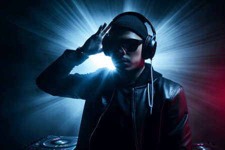 Musical party dj. DJ headphones. fictional person. Generate AIの素材