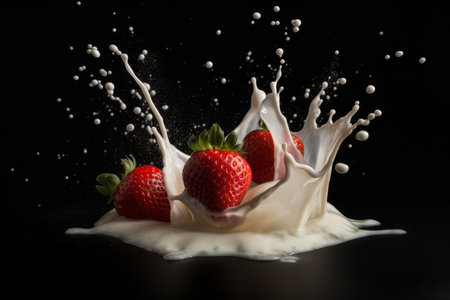 Strawberry milk splash. fresh food. Generate AIの素材