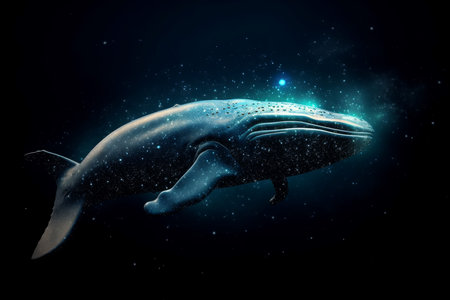 Beautiful heavenly whale. Art love design. Generate AIの素材