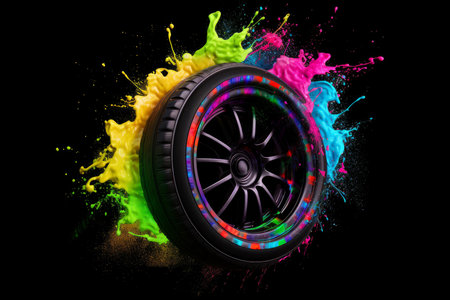 Racing wheel splash. water rain paint. Generate AIの素材