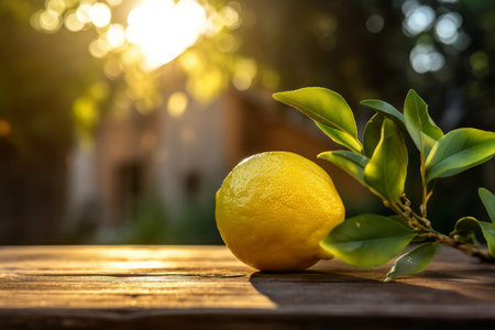 Fresh lemon on wood table. Harvest food. Generate AIの素材