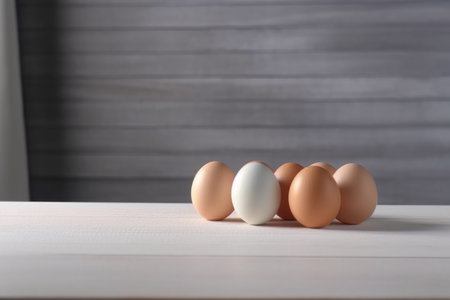 Eggs on wooden table. organic container. Generate AIの素材