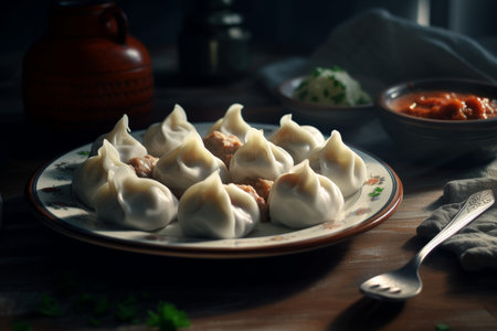 Hot georgian khinkali. Meat meal. Generate AIの素材