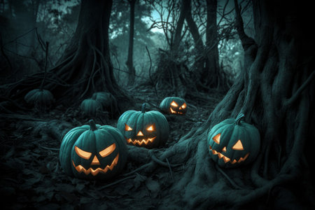 Halloween pumpkin. wooden dark evil. Generate AIの素材