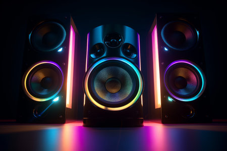 Neon stereo speakers. party digital. Generate AIの素材