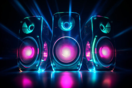 neon speaker system. dynamic subwoofer. Generate AIの素材