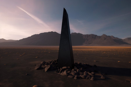 Stone black in desert. Sunny dry. Generate AIの素材