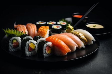 Japanese food sushi. Japan salmon fish. Generate AIの素材