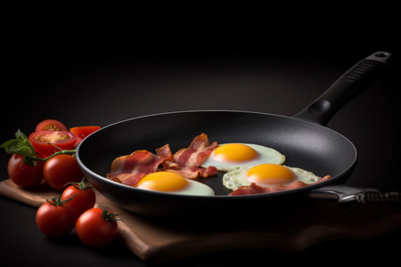 Fried egg with bacon meat. top bread farm. Generate AIの素材