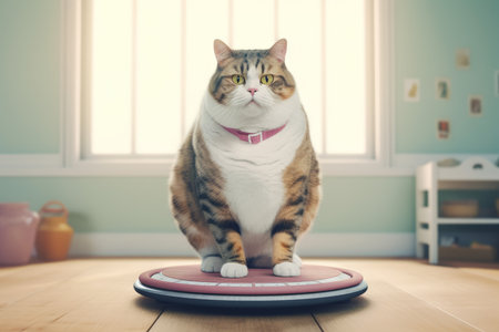 Fat cat standing on scales. medicine animal. Generate AIの素材