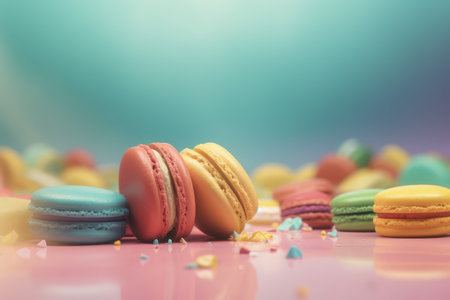 Colorful 3d macaroons. food dessert. Generate AIの素材