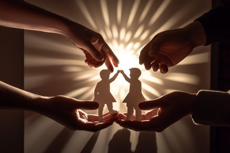 Adult children paper hold. adult health. Generate AIの素材