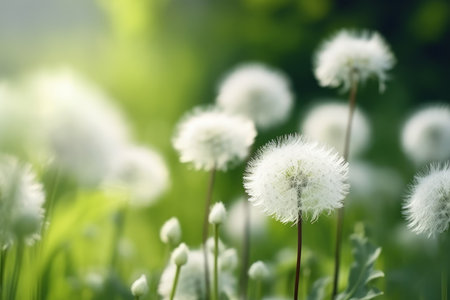White fluffy dandelions. flower seed. Generate AIの素材