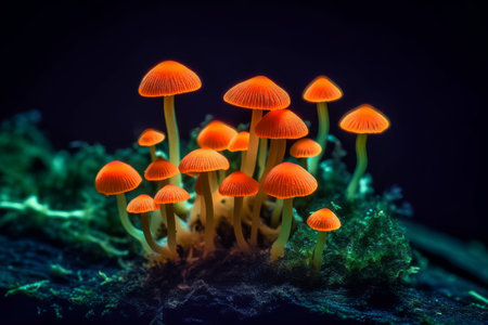 Mushroom neon fluorescent. magic plant. Generate AIの素材