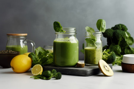 Glass jar smoothie. food shake. Generate AIの素材