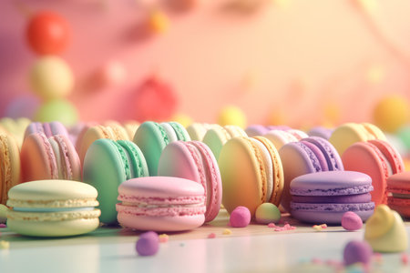 Many colorful macarons. food dessert. Generate AIの素材