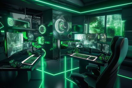 gamers room hardware. monitor and chair. Generate AIの素材