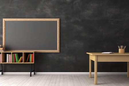 Empty classroom. Desk table school. Generate AIの素材