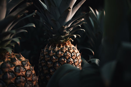 Pineapple fruit closeup. Healthy splash. Generate AIの素材
