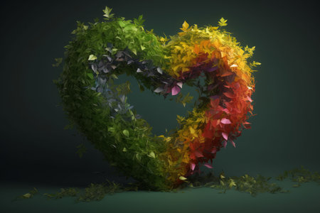 rainbow leaf heart. Art love design. Generate AIの素材