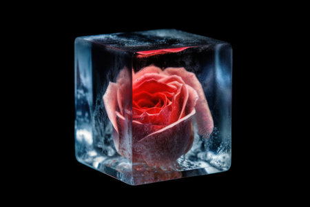 Red rose ice cube. water party. Generate AIの素材