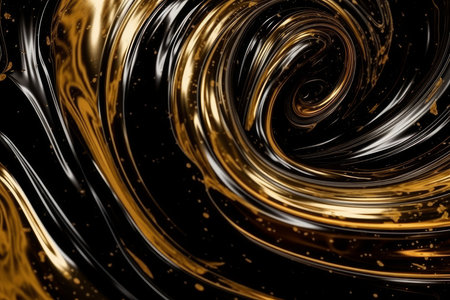 Golden glossy swirl. liquid glitter. Generate AIの素材