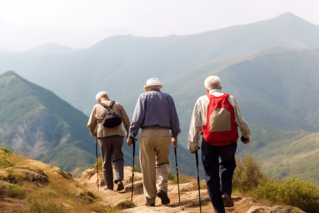 seniors hiking mountain. people healthy. fictional person. Generate AIの素材