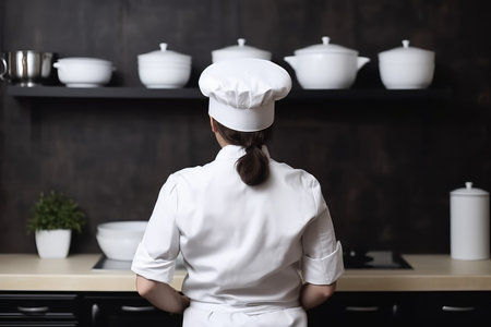Woman chef kitchen uniform. people worker. fictional person. Generate AIの素材