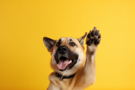 Dog giving paw. Studio looking. Generate AIの素材