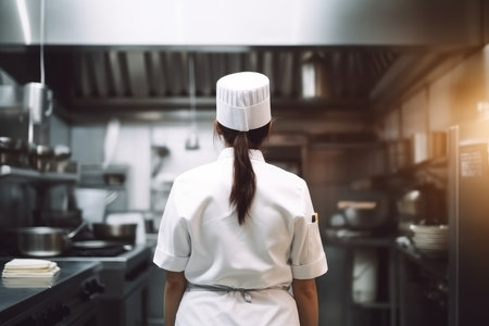 woman chef kitchen Restaurant cooking. fictional person. Generate AIの素材
