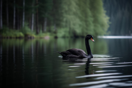 Black swan in park lake. Swim feather. Generate AIの素材