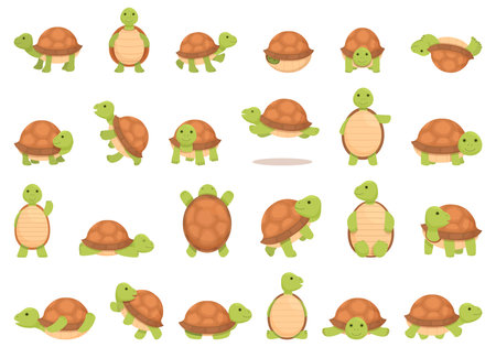 Turtle pet icons set cartoon vector. Reptile shell. Animal wildのイラスト素材