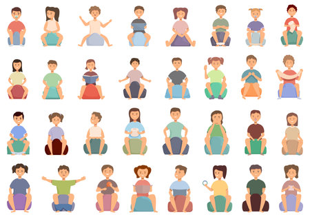 Potty training a child icons set cartoon vector. Toilet kids. Learn bathroomのイラスト素材