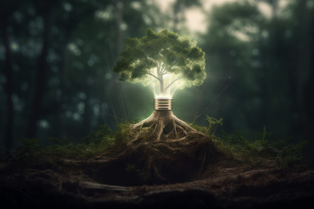 Lamp tree energy soil. idea nature recycling. Generate AIの素材