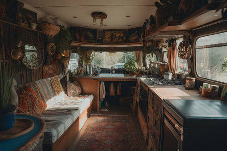 Modern interior vanlife camper. mobile travel. Generate AIの素材