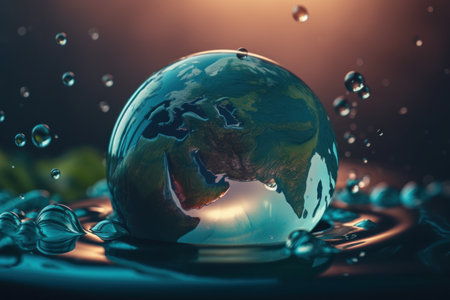 Earth world inside water drop. global recycling. Generate AIの素材