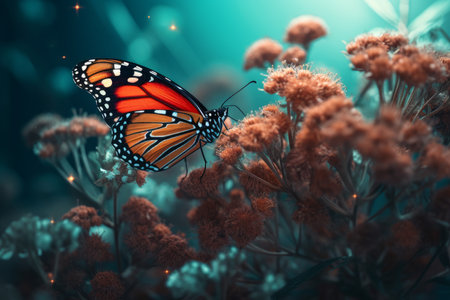 Monarch butterfly on wild flowers. color plant. Generate AIの素材