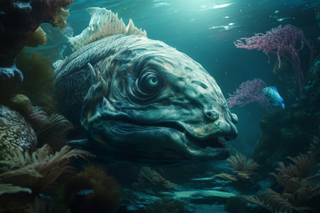 Underwater sea monster fish. Huge giant. Generate AIの素材