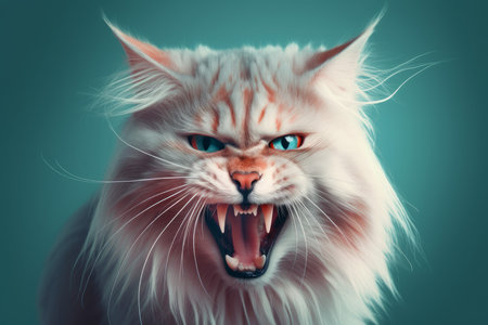 Hissing angry cat. Evil attack art. Generate AIの素材