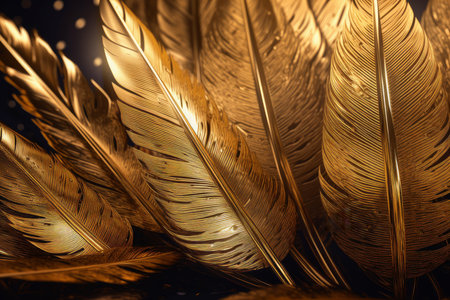 Gold feathers background beauty. natural element. Generate AIの素材